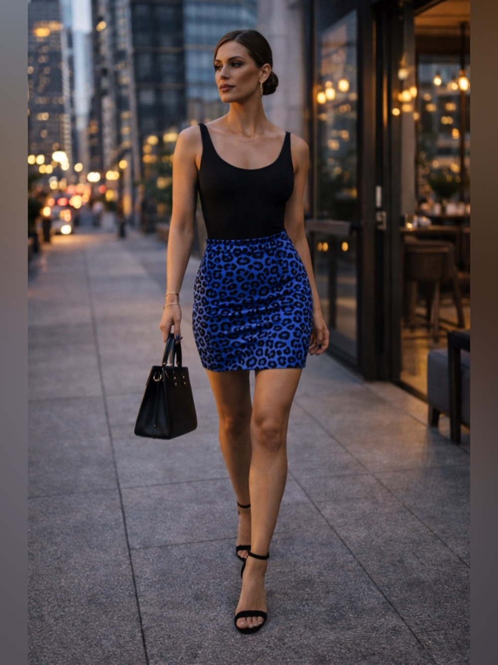 Boston Proper Blue Leopard Print Mini Skirt Size 8 Bodycon Night Out
